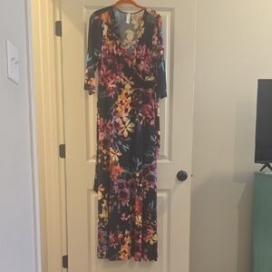 Vibrant Floral Maxi Dress - Black and Multicolor